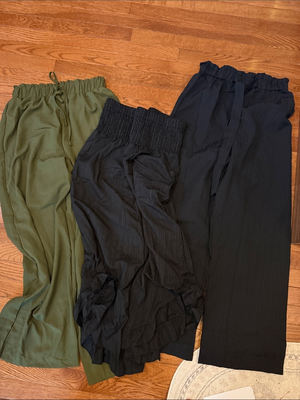 3-Pair Lightweight Elastic Waist Pants - Olive & Black